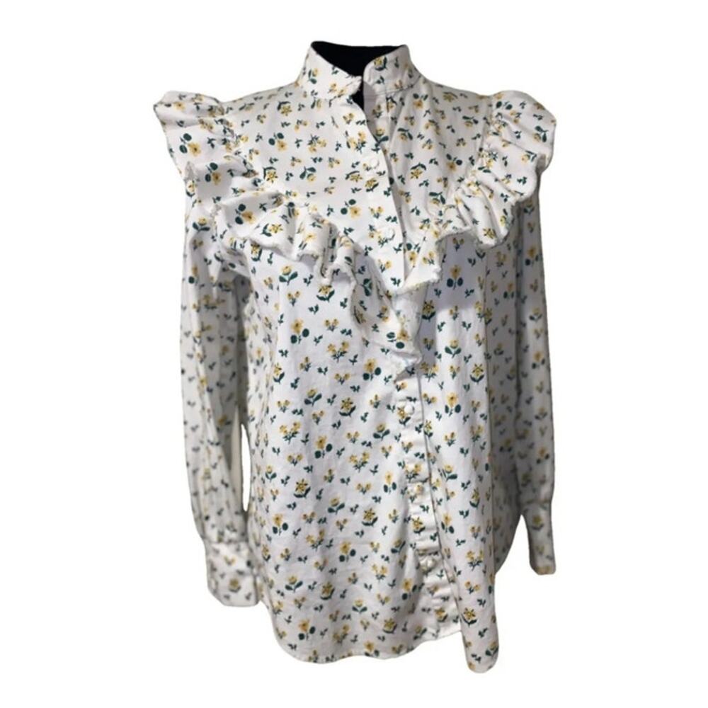 EUC Tuckernuck Floral Posey Maddox Blouse Ruffle Collar, Long Sleeve sz: XXL